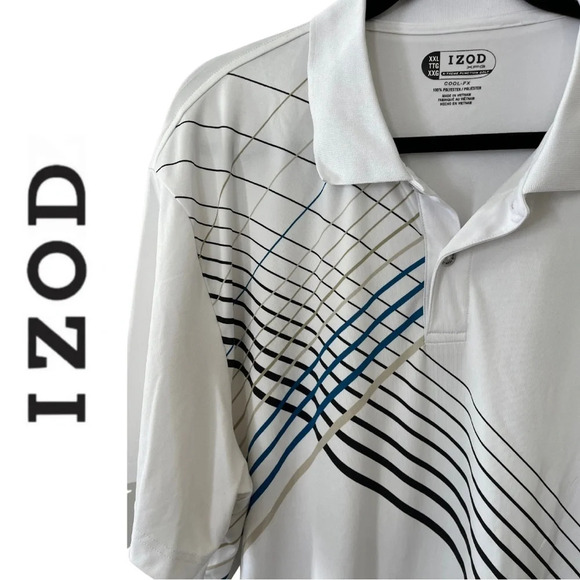 Izod Golf Shirt Graphic Stripe Design Blue Black White Size XXL - Picture 4 of 6